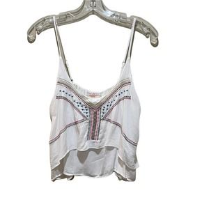 LF Native Rose Boho Tribal Embroidered Layered Blouse Tank Top White Size 10